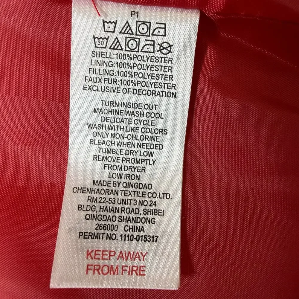 Isaac Mizrahi Girls Quilted Hooded Vest Red Metallic Unicorns Med 7-8 Faux Fur